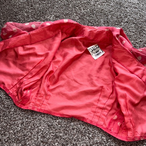 Vintage 60s Sears Puff Sleeve Pink White Polka Dot Sailor Collar Crop Blouse Top - Picture 7 of 7